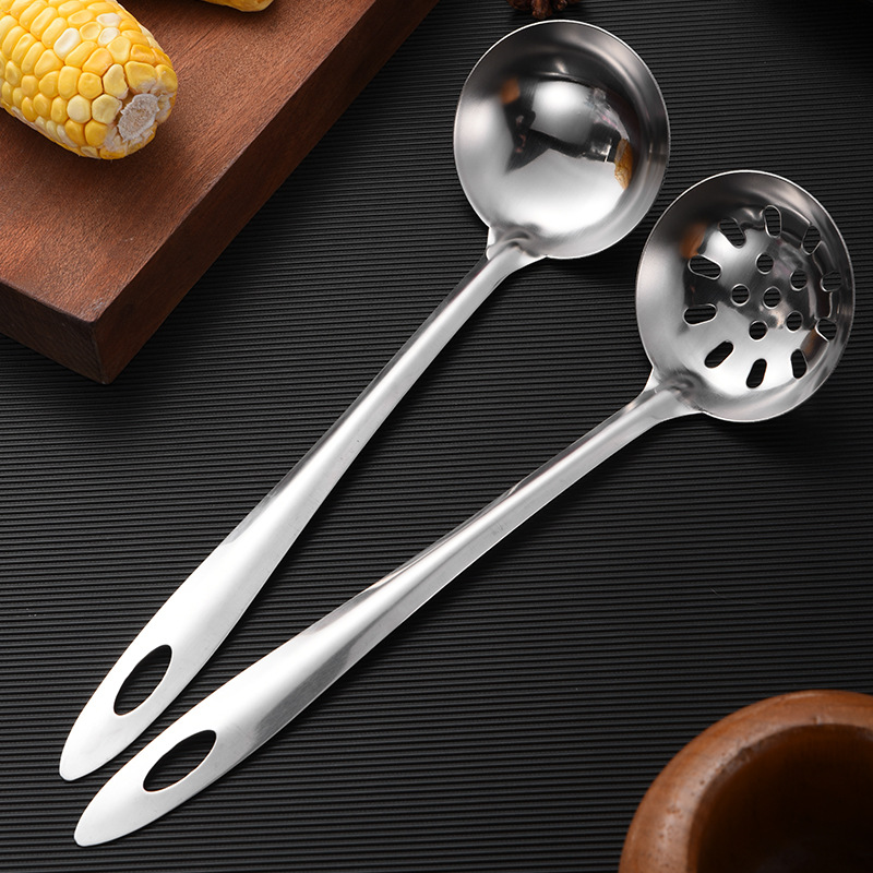 Stainless Steel Soup Ladle Kitchen Skimmer Hot Pot Spoon Big Soup Ladle Perforated Ladle Two-Piece Set Cooking Tools Soup Spoon Wholesale