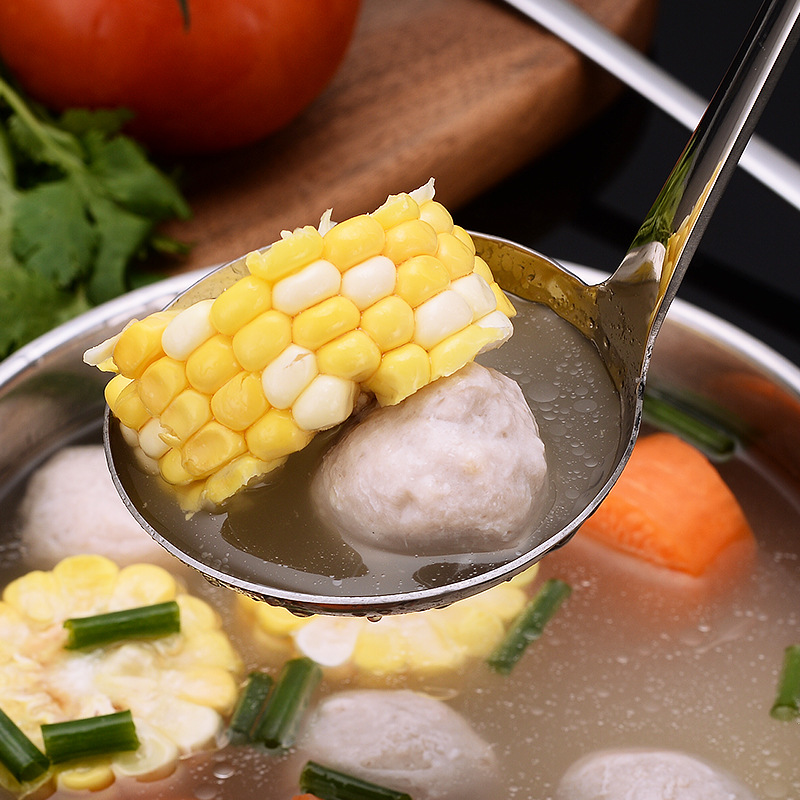 Long Handle Stainless Steel Soup Ladle Soup Ladle Leak Thickened Hot Pot Spoon Colander Household Kitchen Utensils Hotel Restaurant Supplies