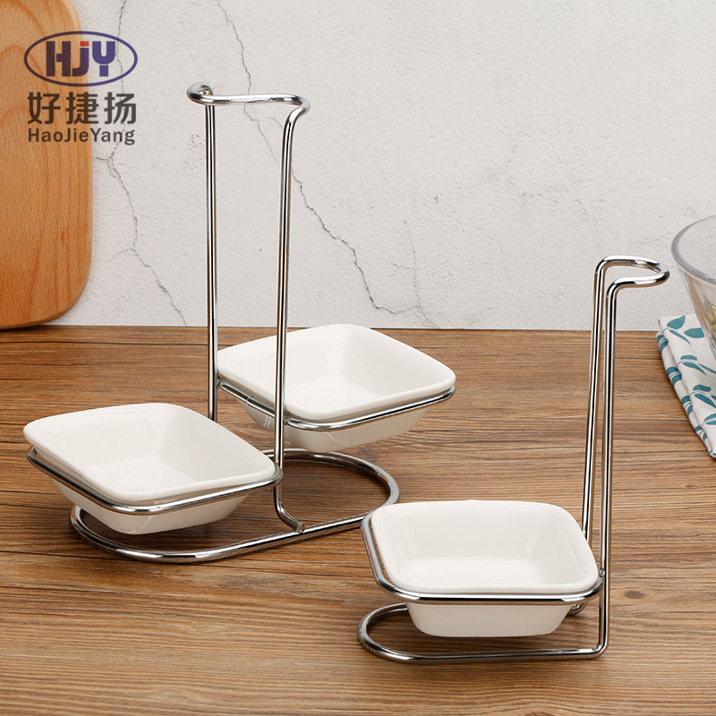 Stainless Steel Soup Ladle Spoon Holder Sub-Hot Pot Spoon Holder Ceramic Square Bowl Tableware Drainer Soup Ladle Rest Wholesale