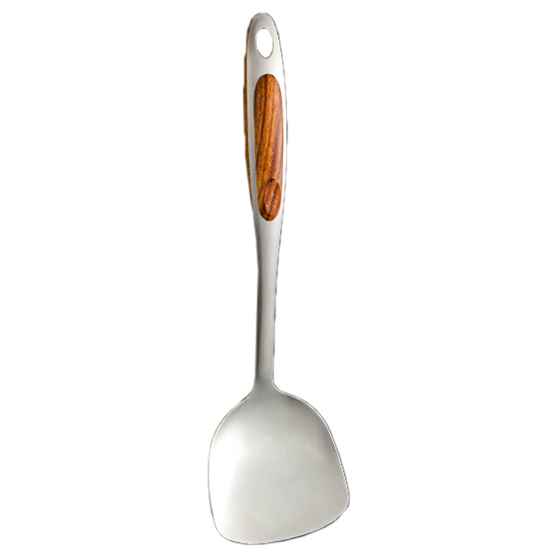 Stainless Steel Kitchenware Set Household Kitchen Supplies Spatula Hot Pot Soup Ladle Kitchen Spatula with a Wooden Handle Long