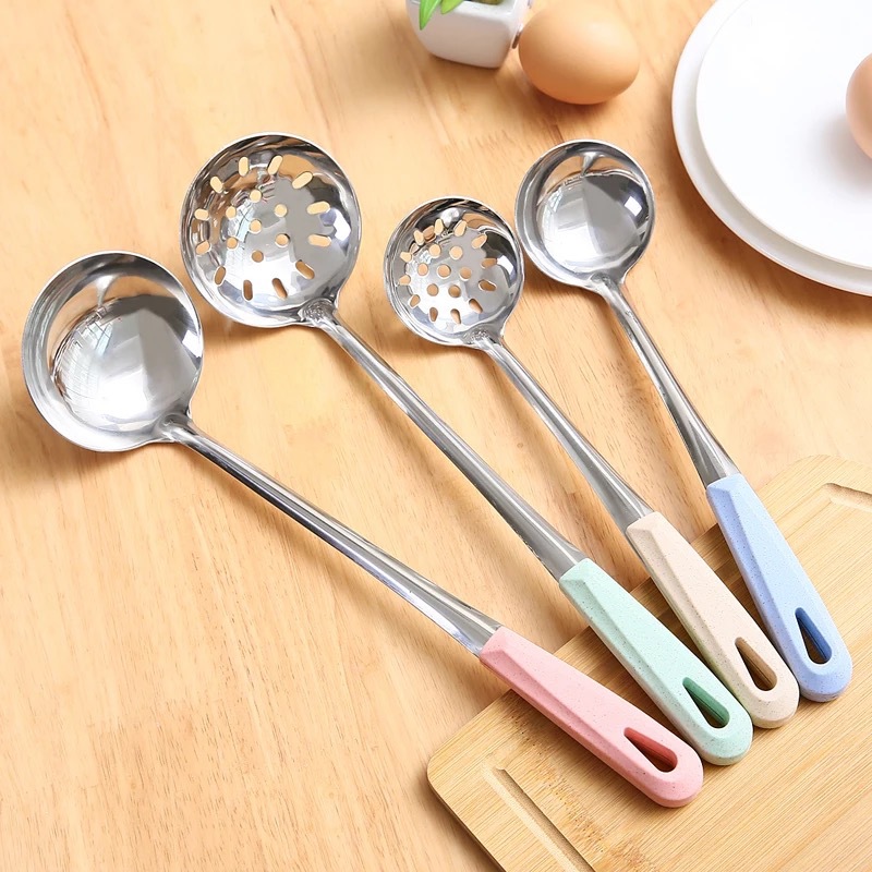 Stainless steel soup shell soup ladle leakage 1.2 cm with wheat handle see colour handle soup shell soup leakage 7 cm 8 cm