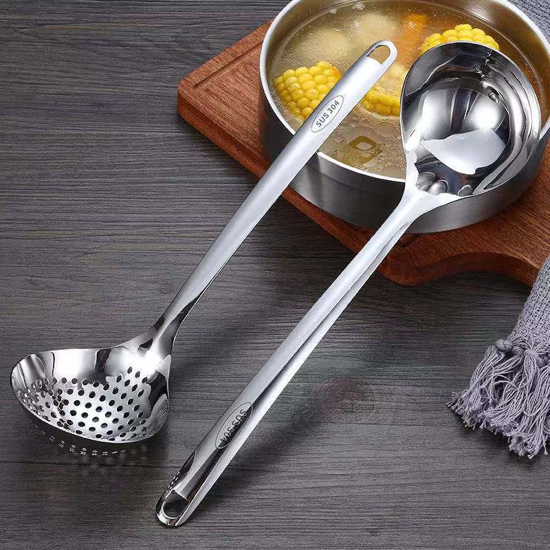 Factory Direct Sales 304 Stainless Steel Colander Hotel Hot Pot Soup Ladle Colander Home Kitchen Lengthen and Thicken Soup Spoon