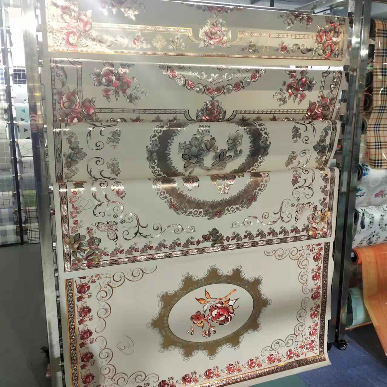 Flower Bronzing Waterproof Tablecloth Coffee Table TV Cabinet Bedside Table Flag Mat European PVC Tablecloth Full Roll Wholesale