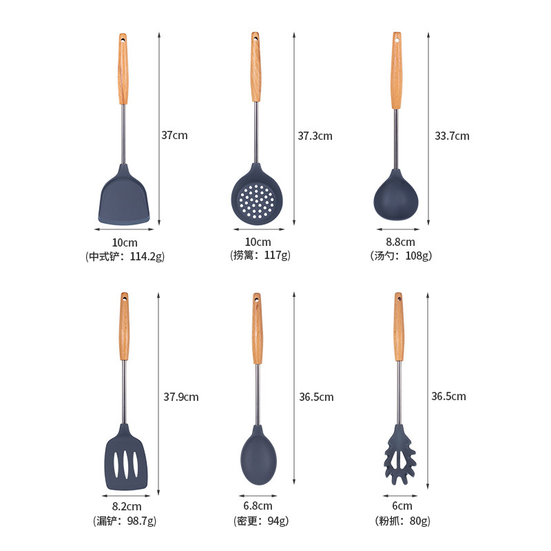 Silicone Spatula Set Wooden Handle Spoon Shovel 6-Piece Set High Temperature Resistant Plastic Kitchenware Soup Ladle Gift Factory Direct Sales