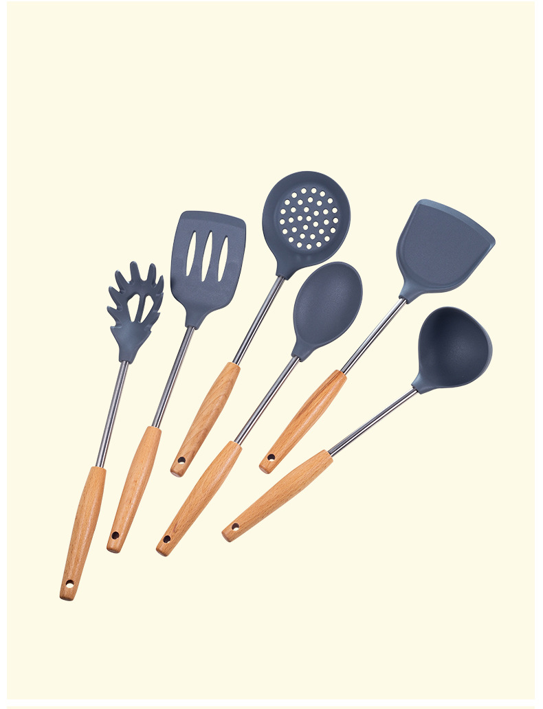 Silicone Spatula Set Wooden Handle Spoon Shovel 6-Piece Set High Temperature Resistant Plastic Kitchenware Soup Ladle Gift Factory Direct Sales