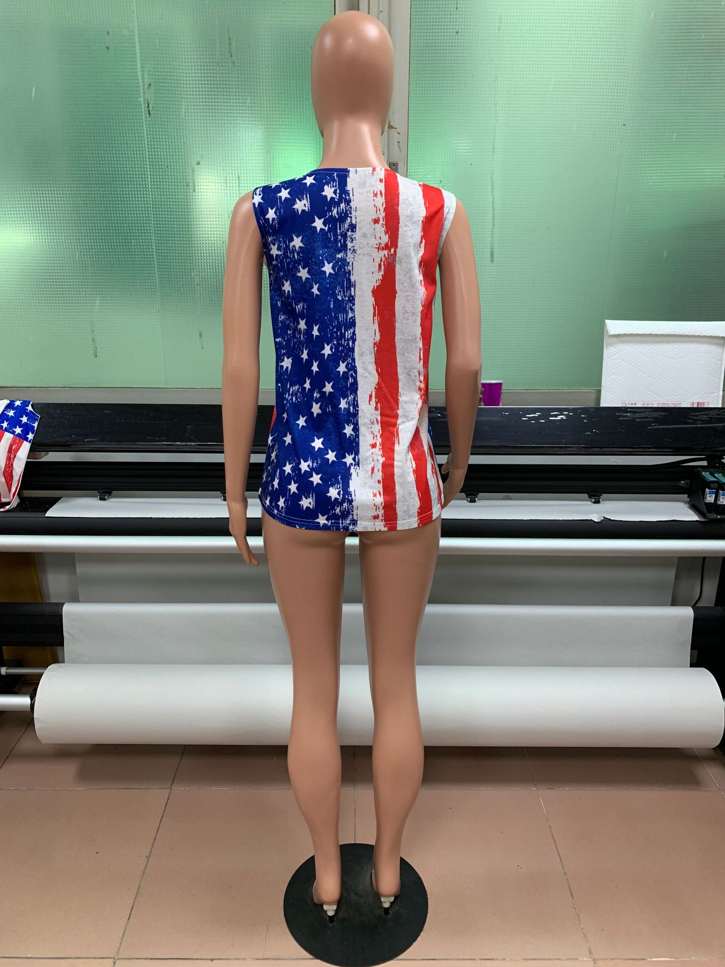 Amazon Independence Day Foreign Trade Women's Vest American Flag Printed Casual round Neck Sleeveless T-shirt