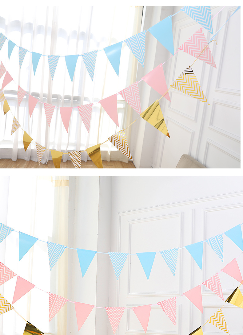 Wholesale Bronzing Pennant Wave Hanging Flag Birthday Party Supplies Atmosphere Decoration Gold Silver Pink Blue Pennant Banner