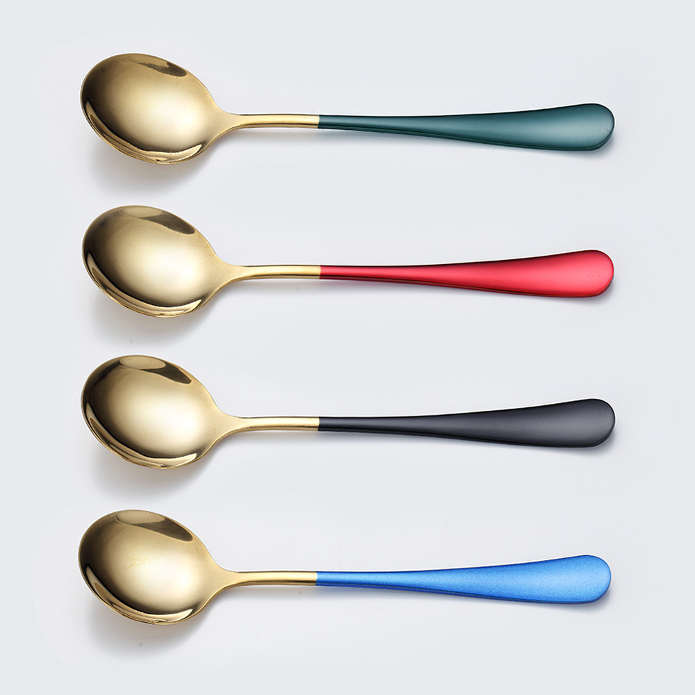 Internet Celebrity Spoon Household Stainless Steel Soup Ladle Eating Soup Watermelon Spoon Cute Creative Long Handle Korean Dessert Spoon
