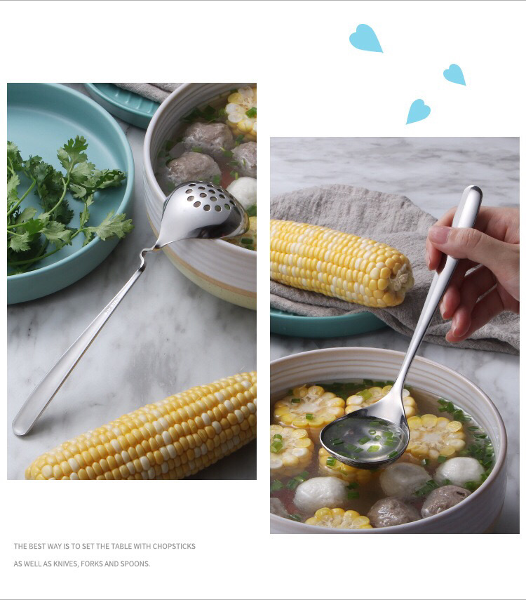 Korean Style 304 Stainless Steel Soup Ladle Drain Long Handle Deepening Thickening Kitchen Household Porridge Spoon Large Head round Spoon Spoon Korean Style 304 Stainless Steel Soup Ladle Drain Long Handle Deepening Thickening Kitchen Household Porridge Spoon Large Head round Spoon Spoon