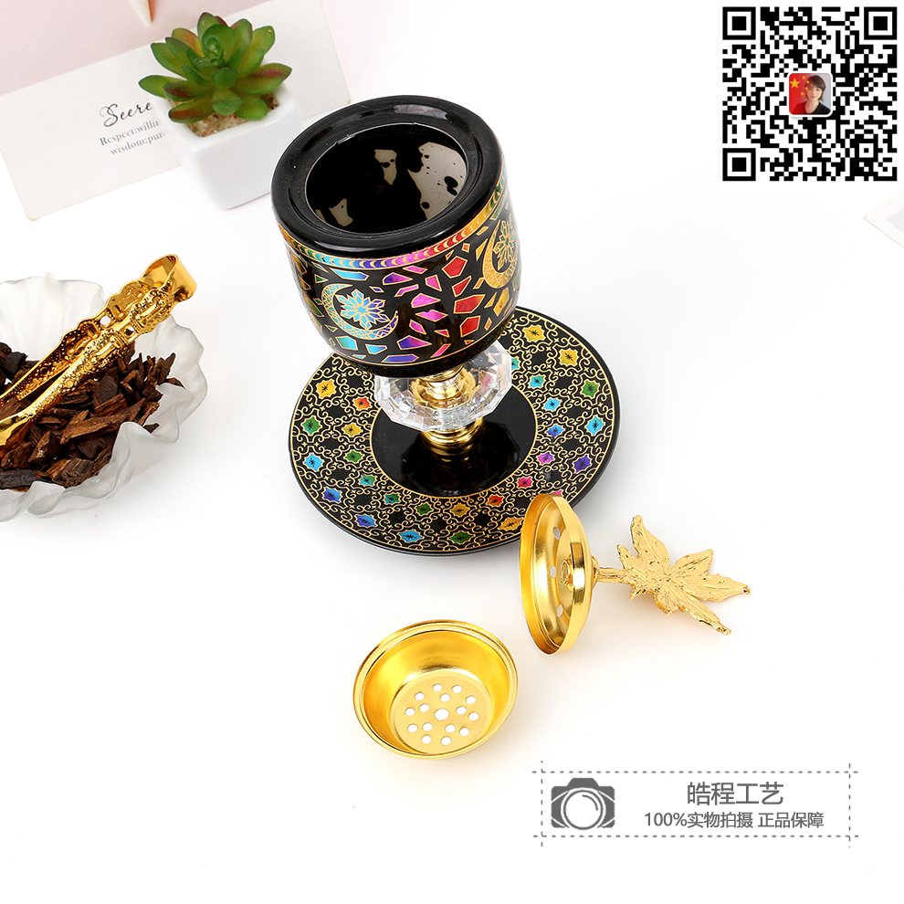 Creative Black Ceramic Metal Incense Burner Middle East Arab Exquisite Desktop Incense Burner Aroma Burner Buddha Front Offering Home