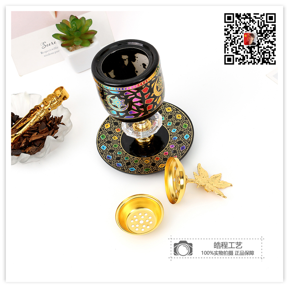 Creative Black Ceramic Metal Incense Burner Middle East Arab Exquisite Desktop Incense Burner Aroma Burner Buddha Front Offering Home