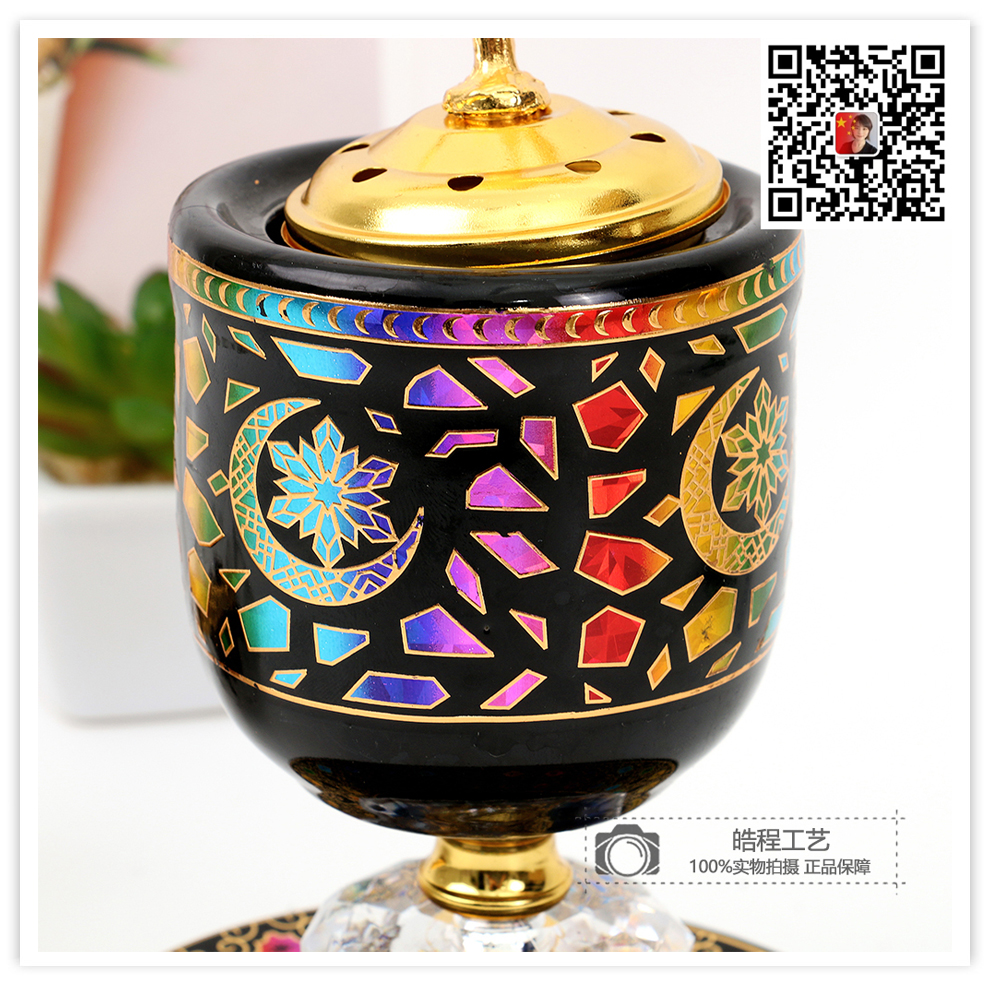 Creative Black Ceramic Metal Incense Burner Middle East Arab Exquisite Desktop Incense Burner Aroma Burner Buddha Front Offering Home