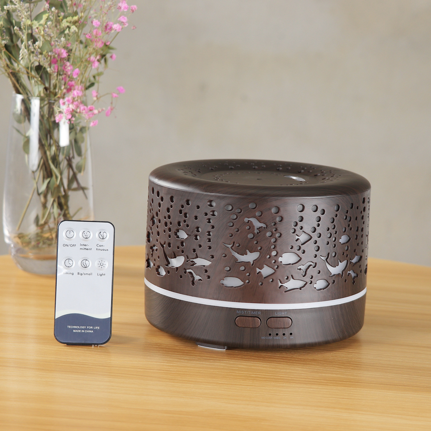 Underwater World Hollow Colorful Large Capacity 500ml Aroma Diffuser Essential Oil Diffuser Wood Grain Humidifier Manufacturer