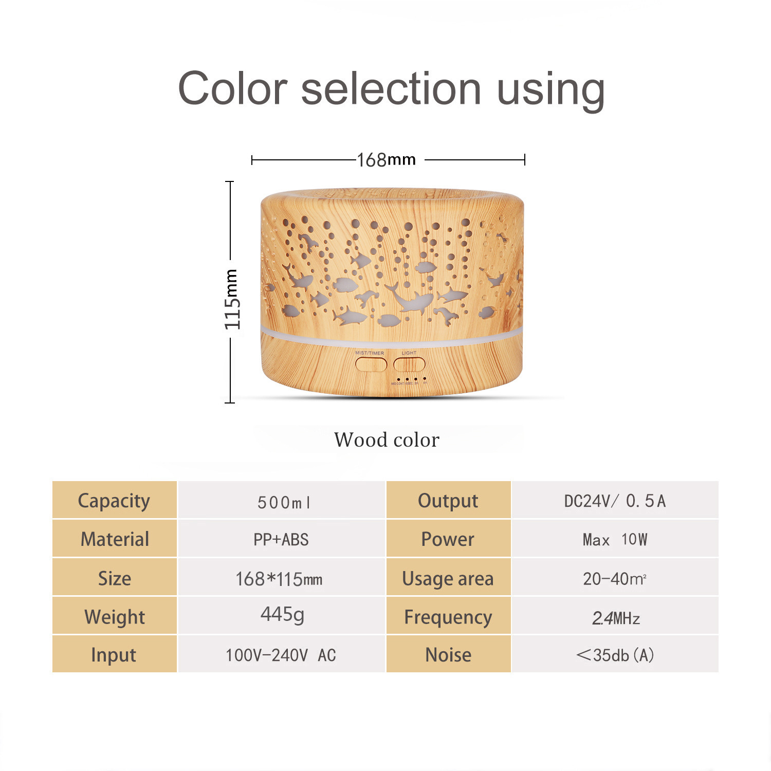 Underwater World Hollow Colorful Large Capacity 500ml Aroma Diffuser Essential Oil Diffuser Wood Grain Humidifier Manufacturer