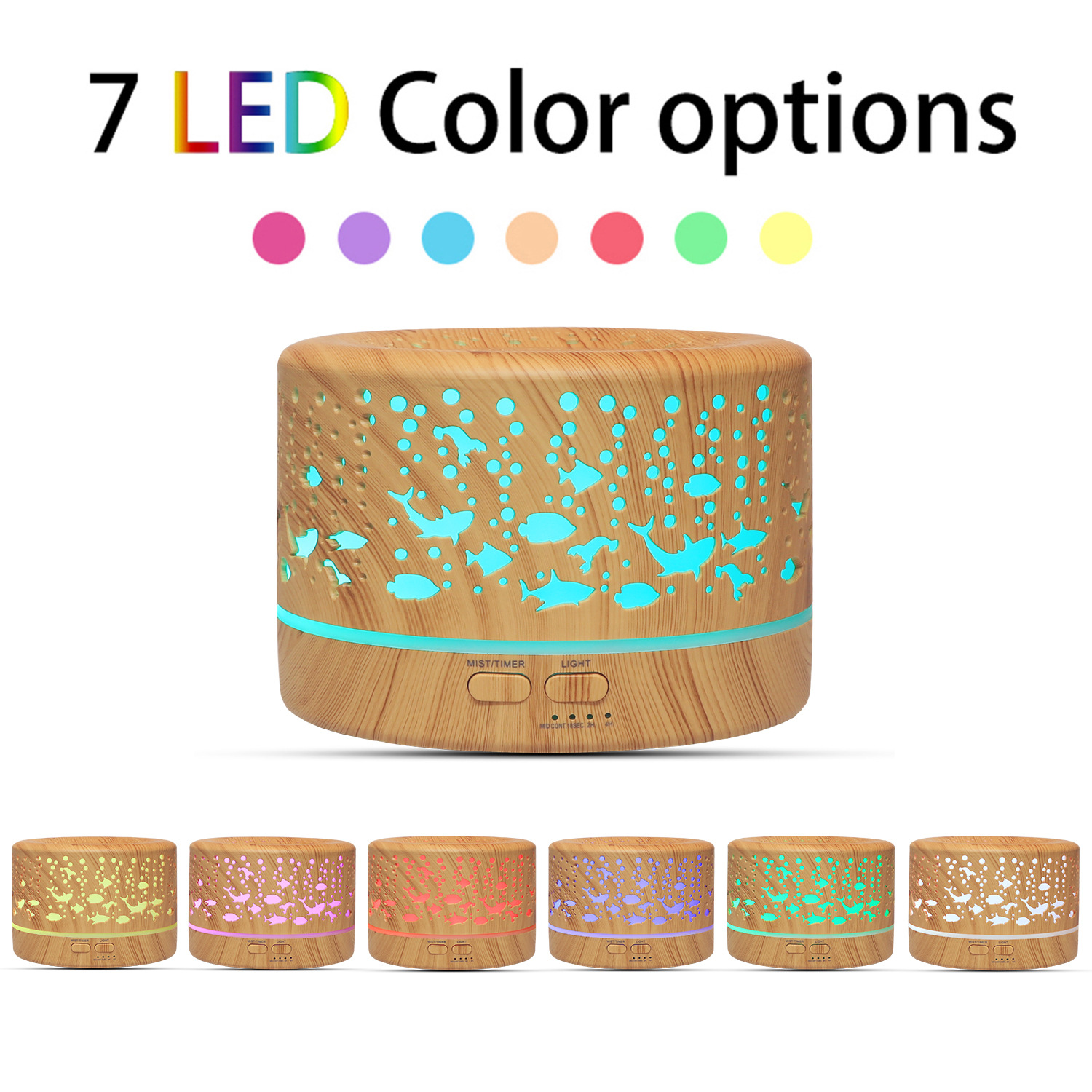 Underwater World Hollow Colorful Large Capacity 500ml Aroma Diffuser Essential Oil Diffuser Wood Grain Humidifier Manufacturer