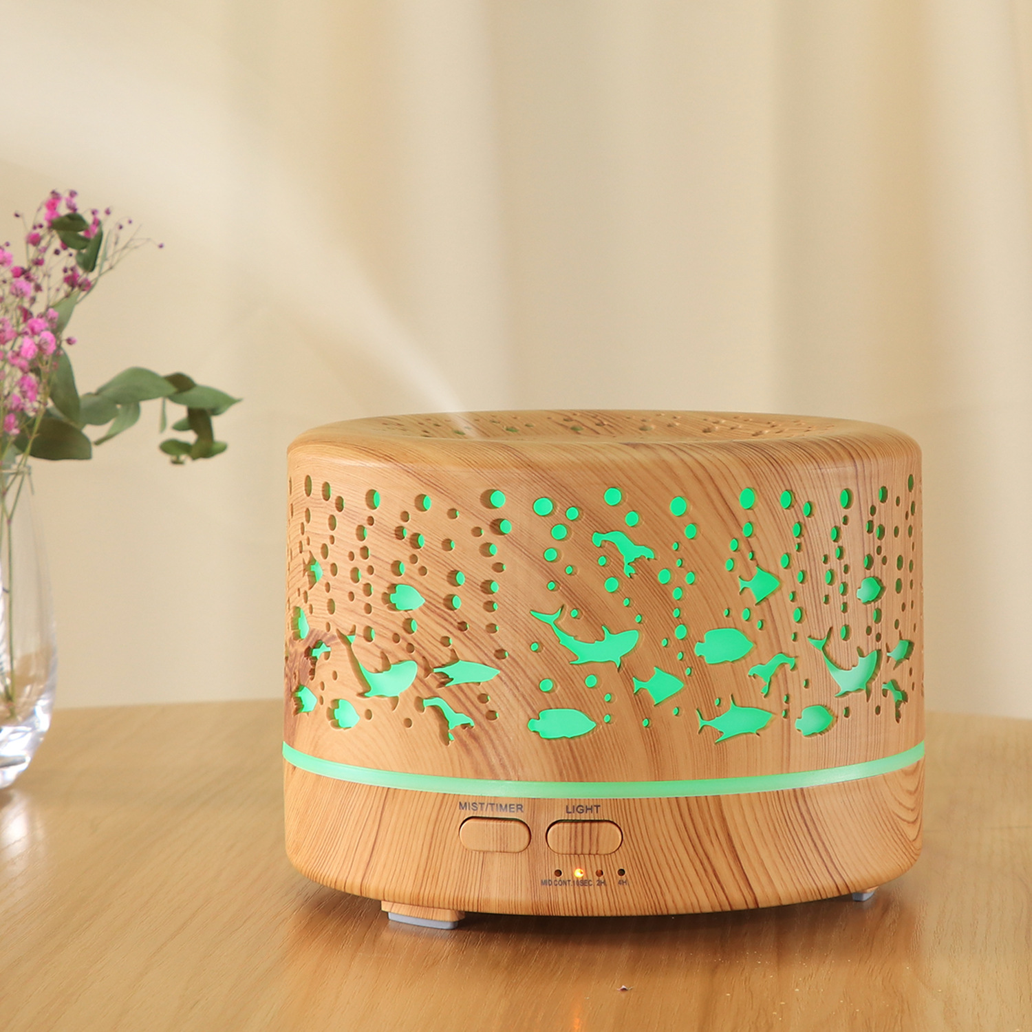 Underwater World Hollow Colorful Large Capacity 500ml Aroma Diffuser Essential Oil Diffuser Wood Grain Humidifier Manufacturer