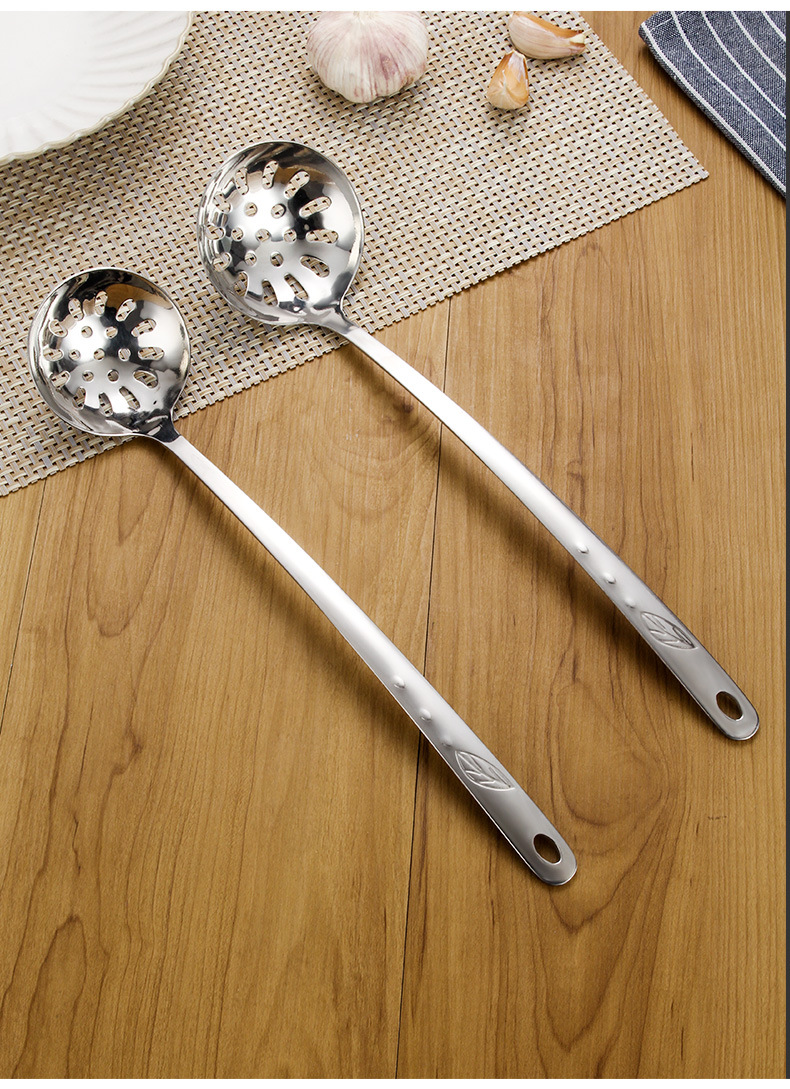 Wholesale Stainless Steel Thickened Hot Pot Soup Spoon and Strainer Home Ladle Leaf Drop Commercial Hot Pot Soup Colander Filter Spoon