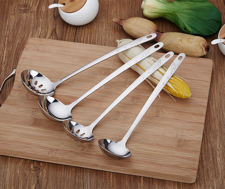 Stainless Steel Soup Ladle 6 Points 7 Points Hot Pot Spoon Extended Handle Soup Ladle Leaf Drops Colander Kitchen Home Hotel Supplies