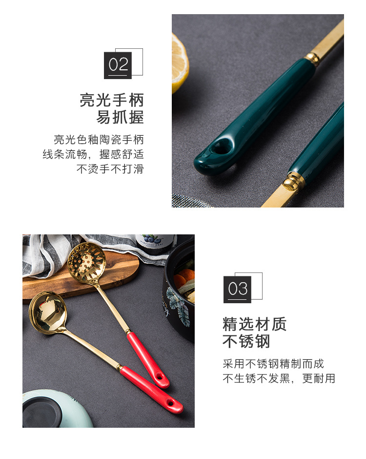 Chaobai Creative Ceramic Stainless Steel Soup Ladle Perforated Ladle Glaze Stainless Steel 7cm Hot Pot Spoon Colander Kitchenware Soup Ladle Chaobai Creative Ceramic Stainless Steel Soup Ladle Perforated Ladle Glaze Stainless Steel 7cm Hot Pot Spoon Colander Kitchenware Soup Ladle