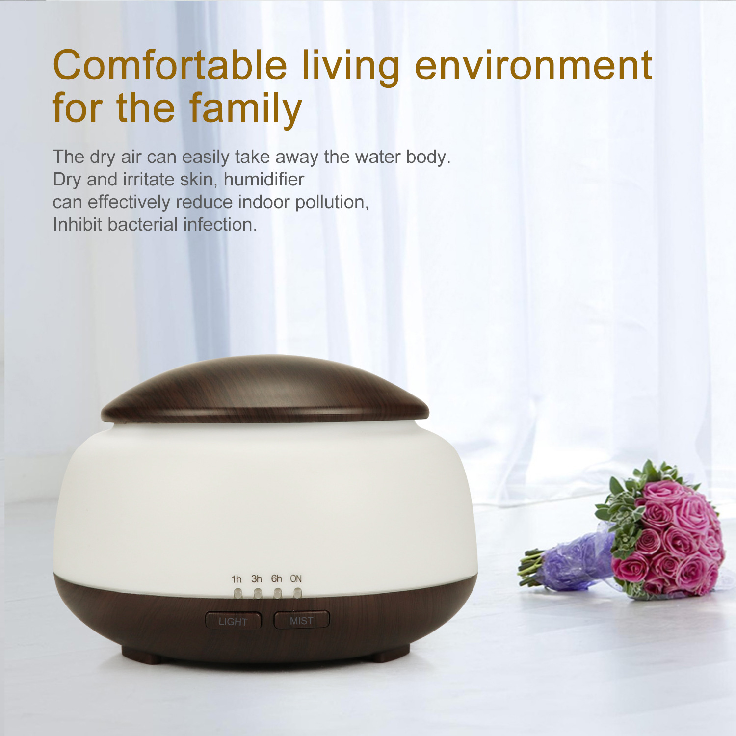 Non-Printed Wood Grain Air Humidifier Night Light Mushroom 300ml Aroma Diffuser Ultrasonic Atomizer Home Gifts OEM
