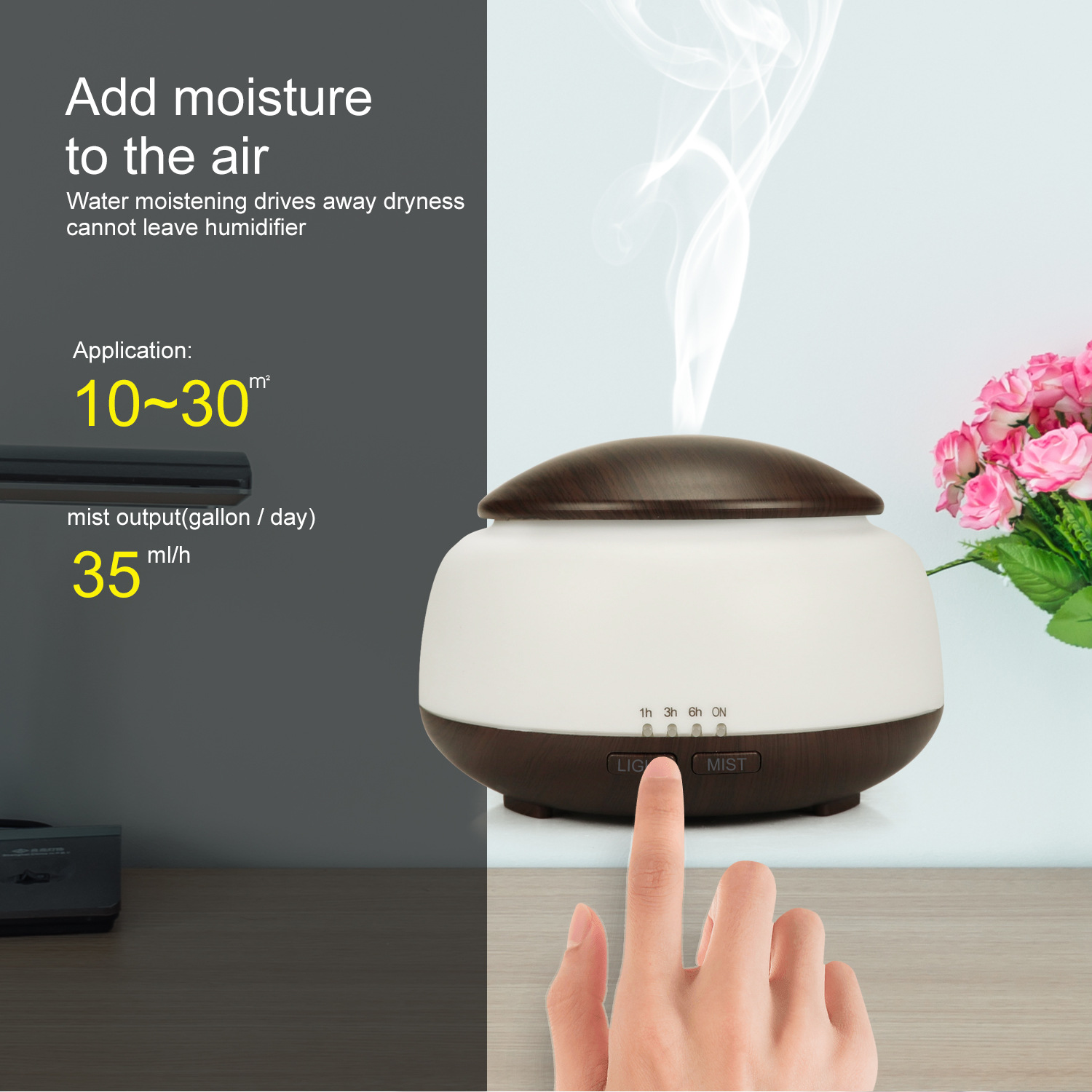 Non-Printed Wood Grain Air Humidifier Night Light Mushroom 300ml Aroma Diffuser Ultrasonic Atomizer Home Gifts OEM