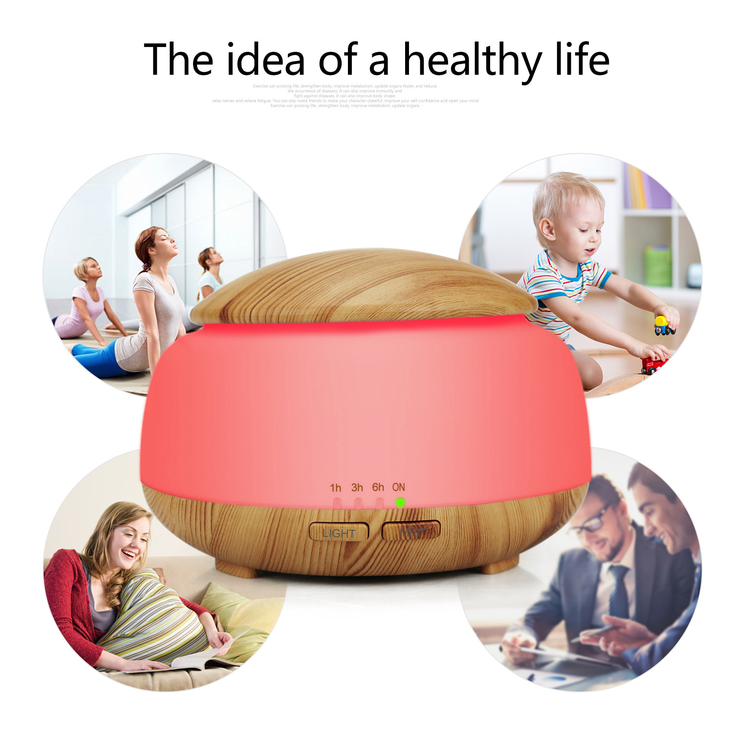 Non-Printed Wood Grain Air Humidifier Night Light Mushroom 300ml Aroma Diffuser Ultrasonic Atomizer Home Gifts OEM