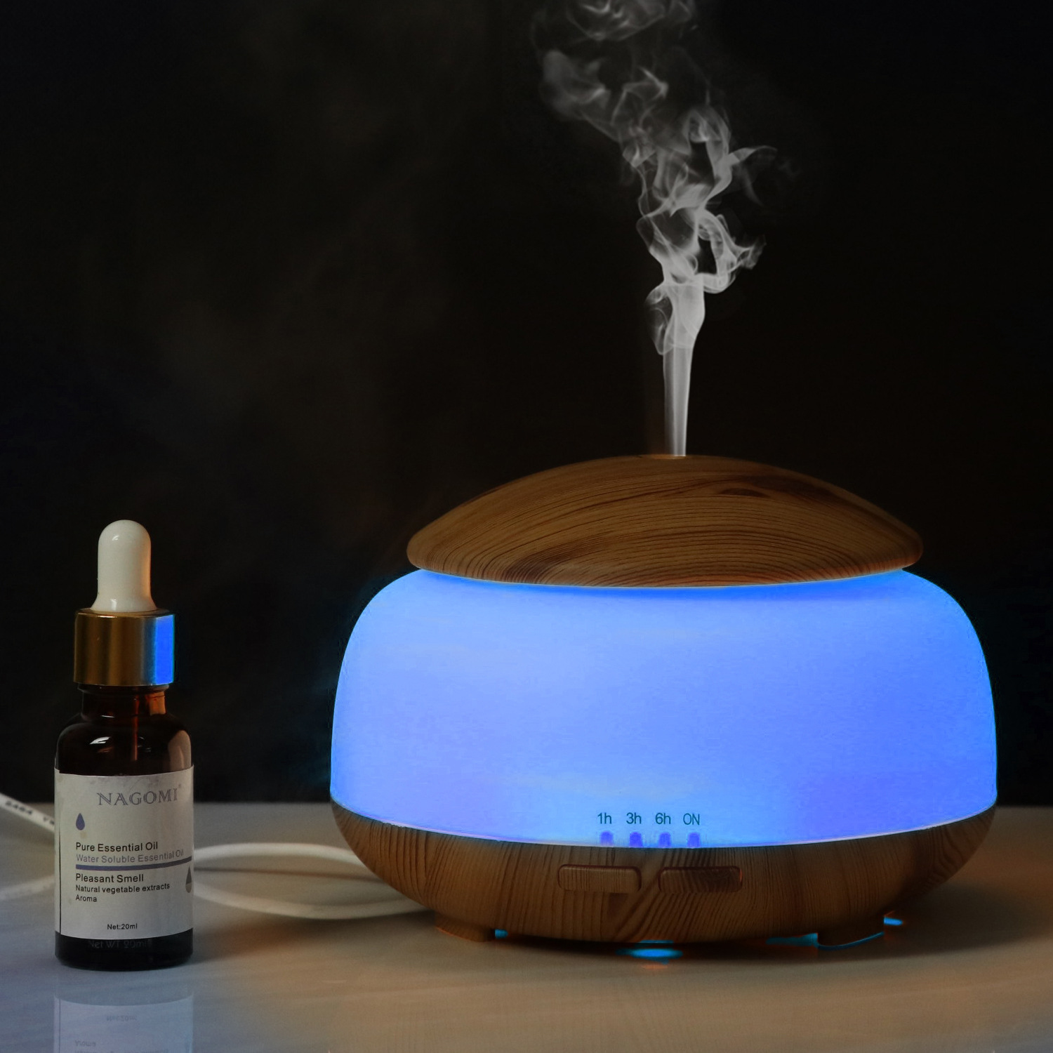 Non-Printed Wood Grain Air Humidifier Night Light Mushroom 300ml Aroma Diffuser Ultrasonic Atomizer Home Gifts OEM