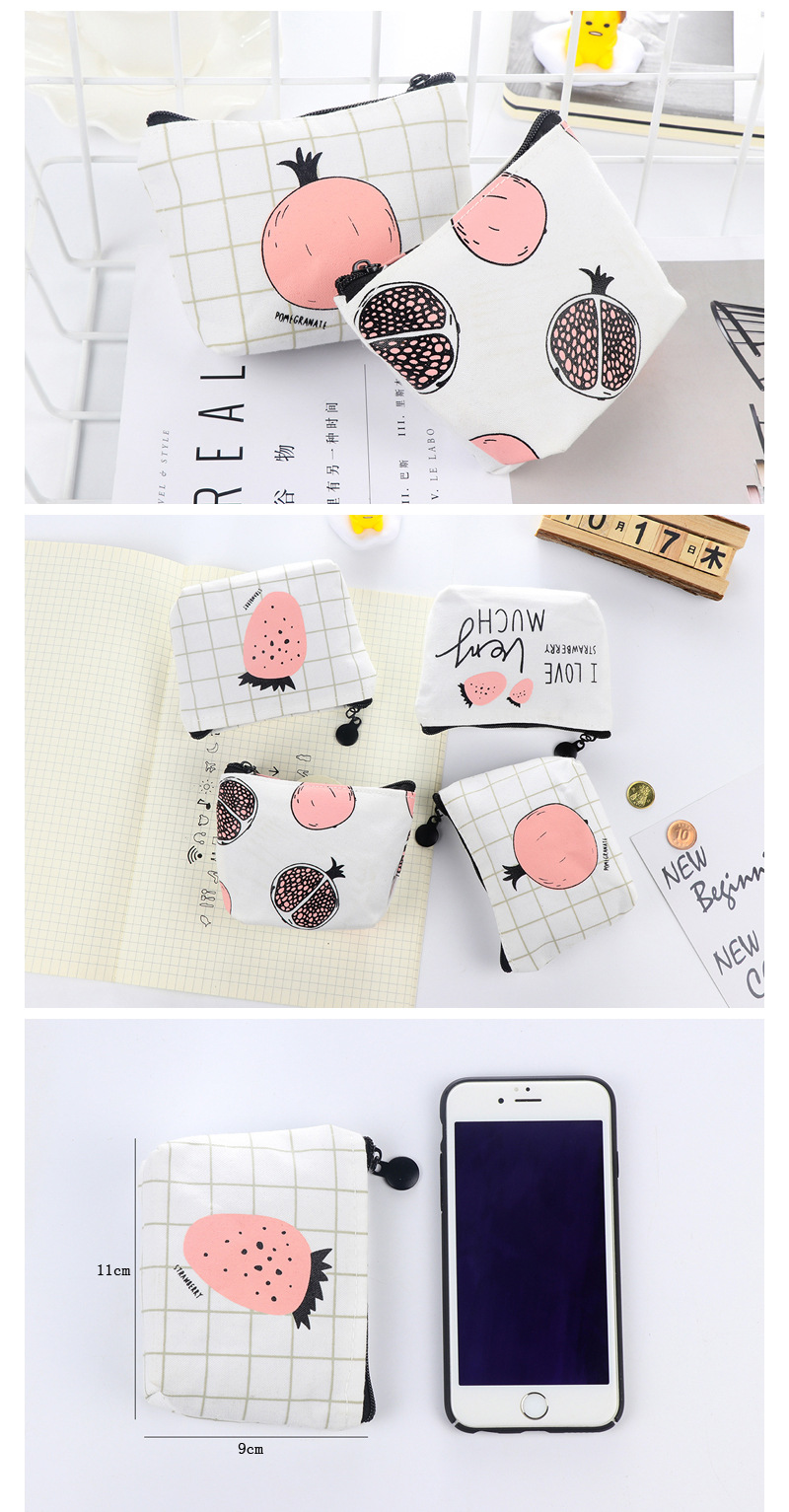 Creative Simple Canvas Coin Purse Cartoon Fruit Strawberry Pattern Large Capacity Key Case Card Holder Coin Bag Creative Simple Canvas Coin Purse Cartoon Fruit Strawberry Pattern Large Capacity Key Case Card Holder Coin Bag