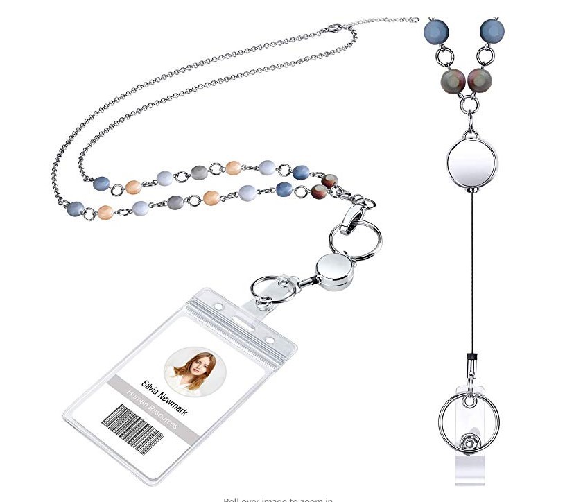Lanyard AB Color Glass Necklace White Collar Mobile Phone Key Id Work Card Can Buckle Pendant Necklace Long Sweater Chain