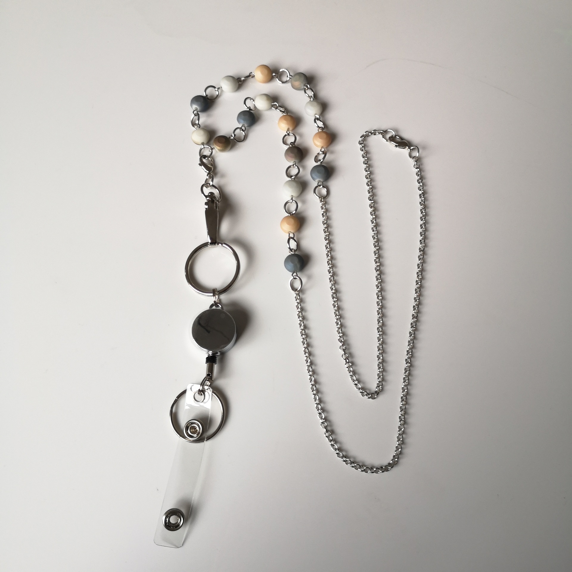 Lanyard AB Color Glass Necklace White Collar Mobile Phone Key Id Work Card Can Buckle Pendant Necklace Long Sweater Chain
