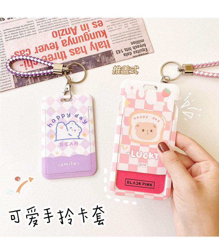 Yilan Cartoon Bus Card Cover Creative Slide Student Campus Access Card Keychain Card Holder Girl Heart Protective Cover