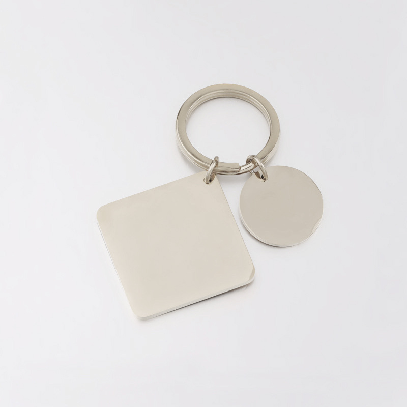 Calendar Stainless Steel Square round Card Geometric Keychain DIY Couple Key Ring Buckle Can Carve Writing Ornament Accessories