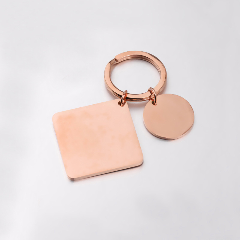 Calendar Stainless Steel Square round Card Geometric Keychain DIY Couple Key Ring Buckle Can Carve Writing Ornament Accessories