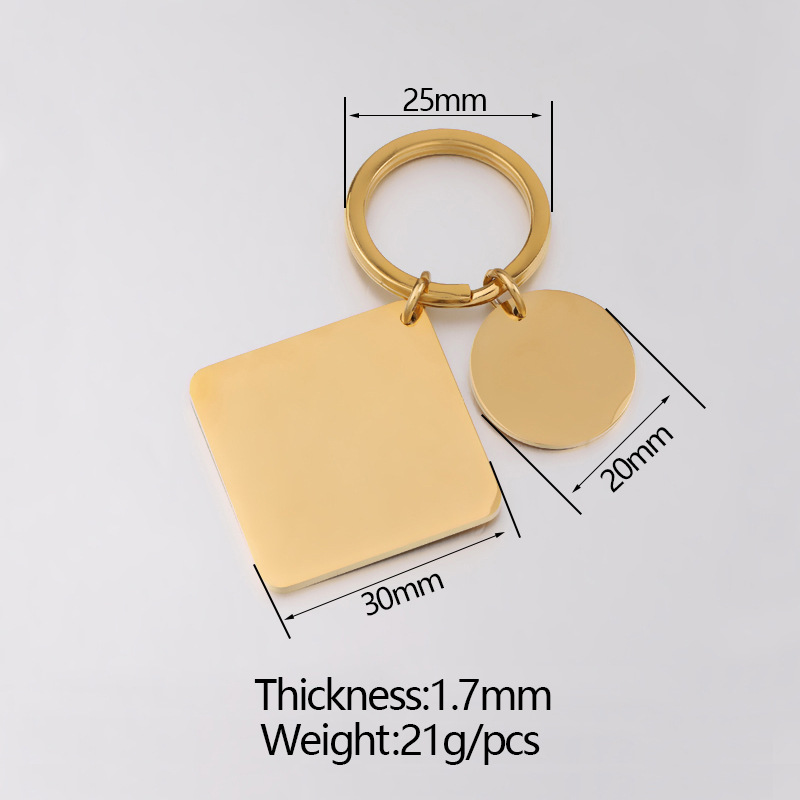 Calendar Stainless Steel Square round Card Geometric Keychain DIY Couple Key Ring Buckle Can Carve Writing Ornament Accessories