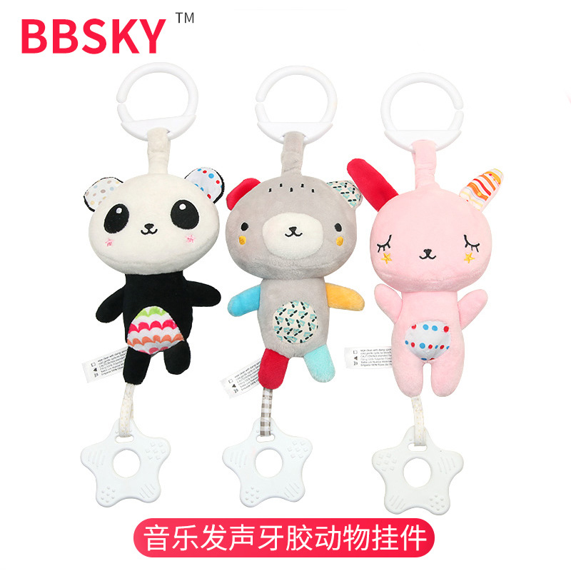 Multifunctional Baby bear rabbit tooth glue pendant plush movement sound music toy foreign trade car hang bed hang whole