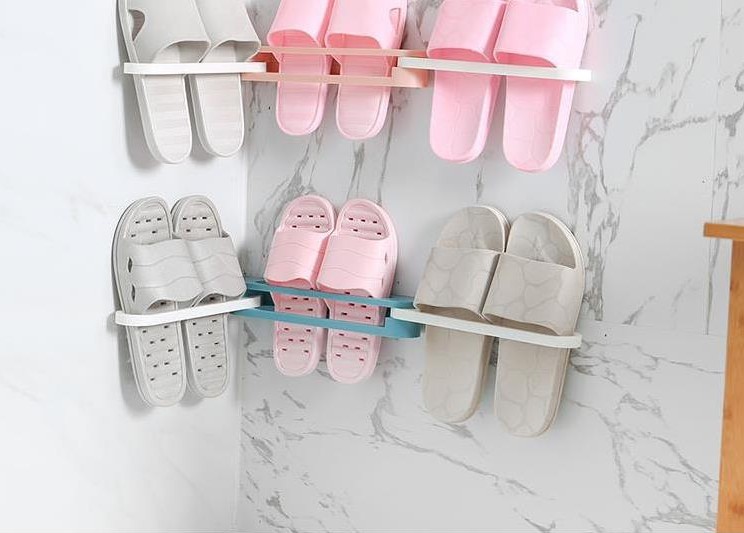 One change three folding slipper rack three in One folding bathroom slipper rack wall hang hole free toilet wall drain