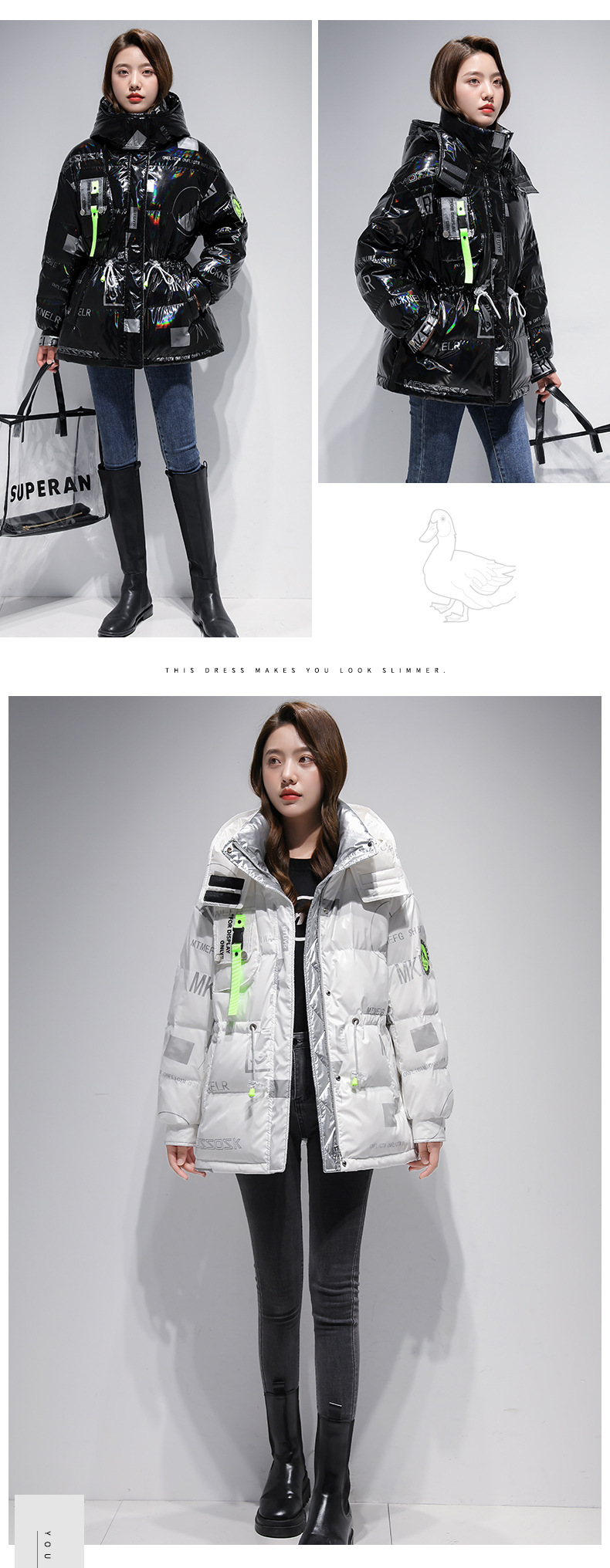 Disposable down Jacket Women's Winter Korean Style New Glossy Anti-90 Velvet White Duck down Women's down Jacket Wholesale