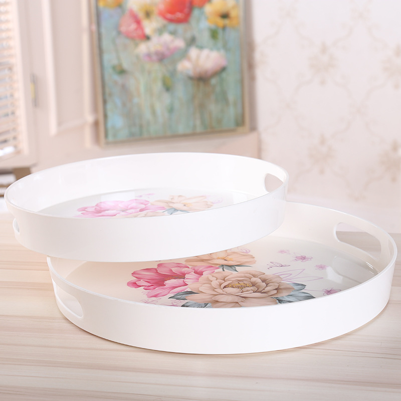 New creative Simple Round lamine Decals Double ear tray imitation porcelain tea tray