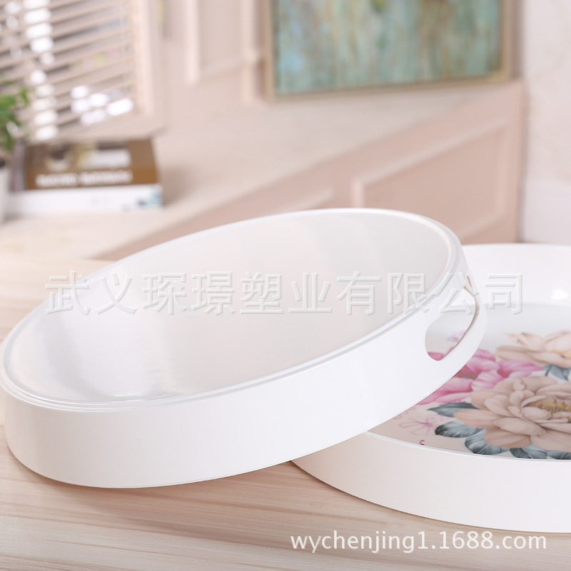 New creative Simple Round lamine Decals Double ear tray imitation porcelain tea tray