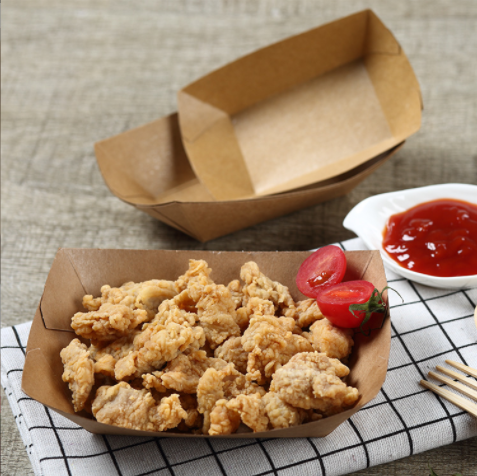 Disposable Paper Box Kraft Paper Paper Food Tray Paper Box Custom Fried Chicken Paper Box Open Paper Food Tray