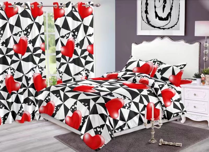 Curtain Fitted Sheet and Bed Sheet Four-Piece Bedding Set Fashion New Kit Love