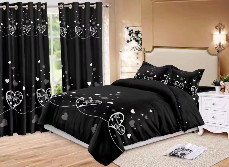Curtain Fitted Sheet and Bed Sheet Four-Piece Bedding Set Fashion New Kit Love