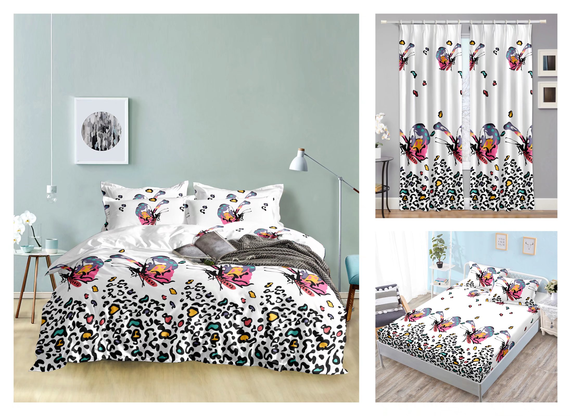 Curtain Fitted Sheet and Bed Sheet Four-Piece Bedding Set Fashion New Kit Love