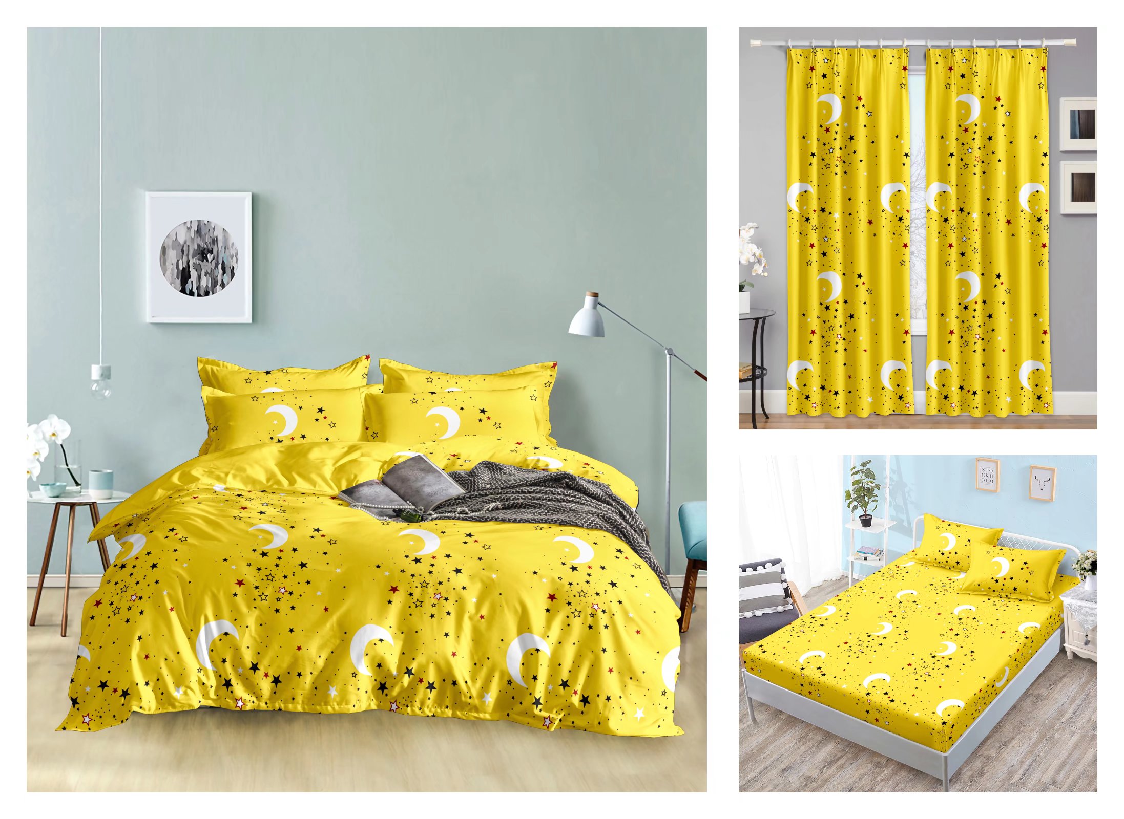 Curtain Fitted Sheet and Bed Sheet Four-Piece Bedding Set Fashion New Kit Love