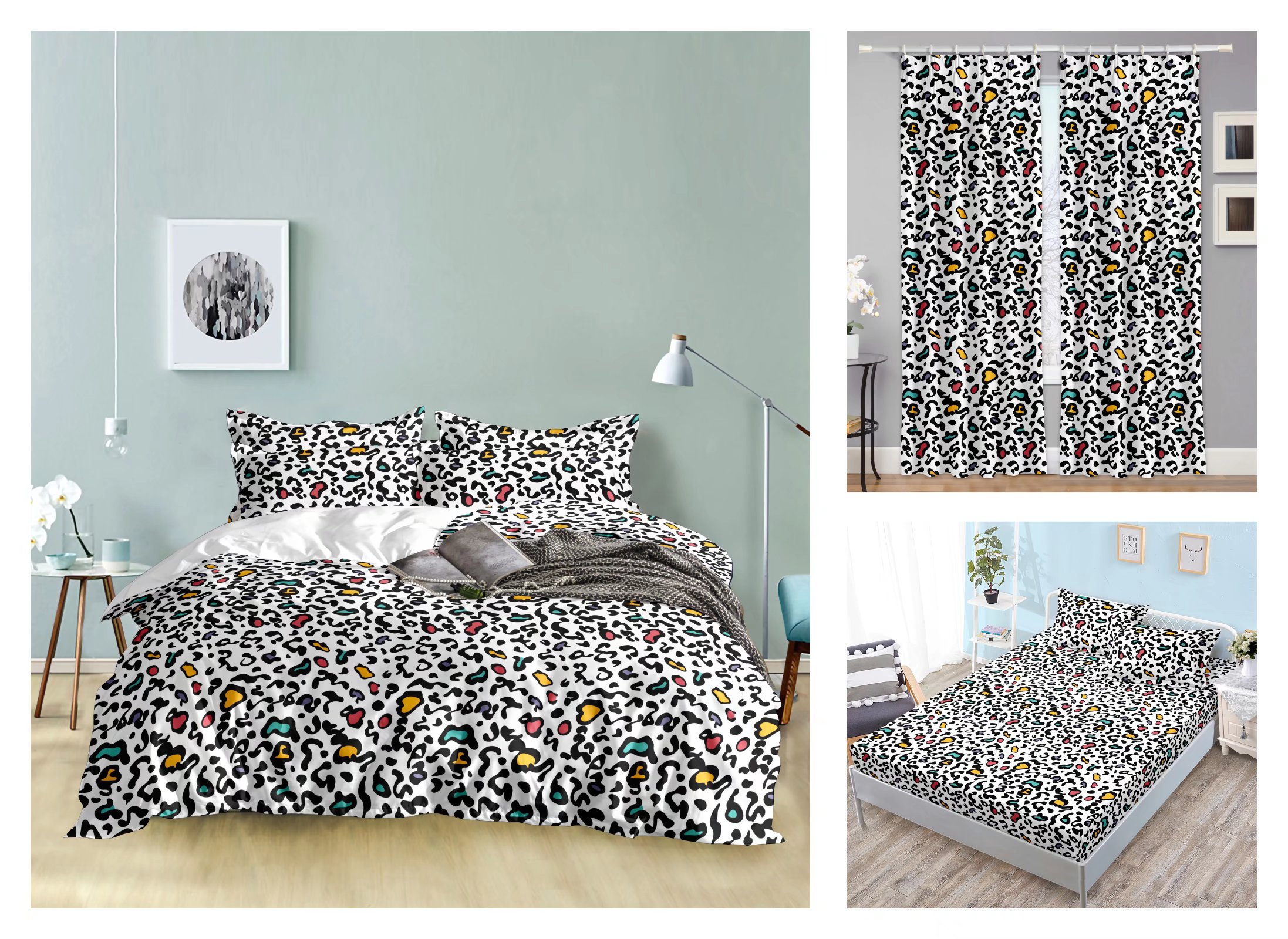 Curtain Fitted Sheet and Bed Sheet Four-Piece Bedding Set Fashion New Kit Love
