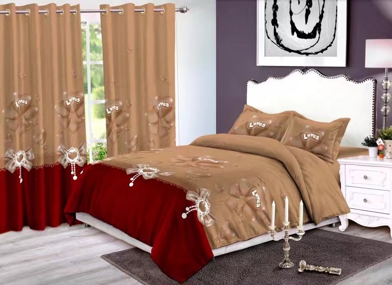 Curtain Fitted Sheet and Bed Sheet Four-Piece Bedding Set Fashion New Kit Love