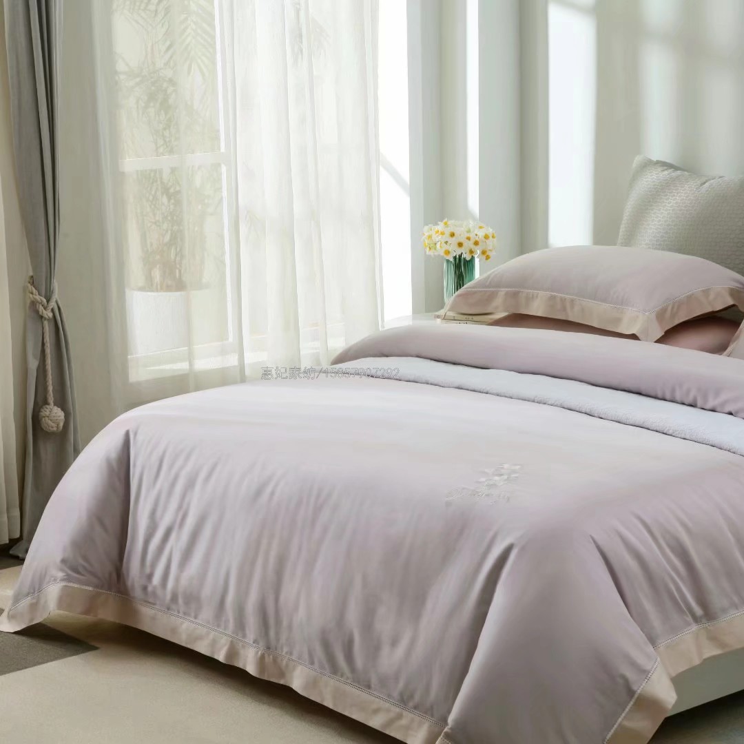 100 Egyptian Long-Staple Cotton Simple Solid Color Tribute Satin Light Luxury All Cotton Pure Cotton 1.8 Four-Piece Bedding Set