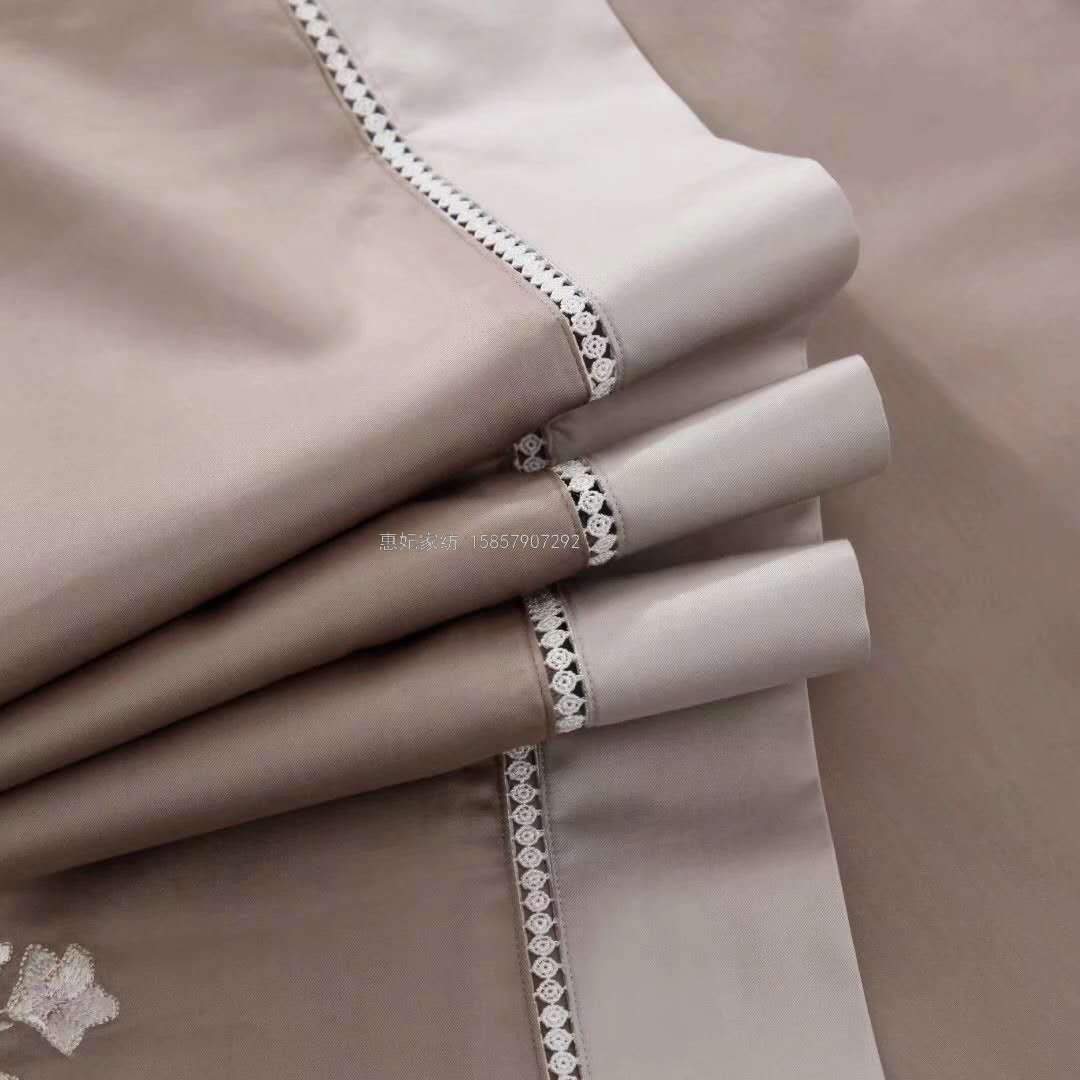 100 Egyptian Long-Staple Cotton Simple Solid Color Tribute Satin Light Luxury All Cotton Pure Cotton 1.8 Four-Piece Bedding Set