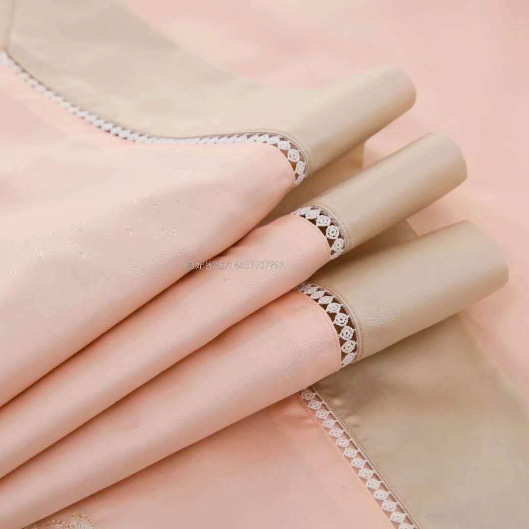 100 Egyptian Long-Staple Cotton Simple Solid Color Tribute Satin Light Luxury All Cotton Pure Cotton 1.8 Four-Piece Bedding Set