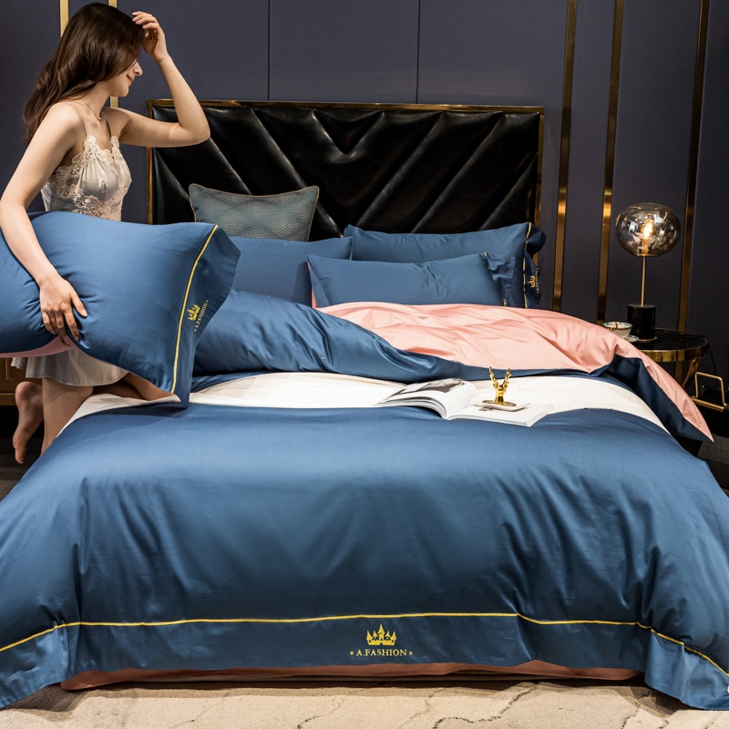 New Cotton 60 Long-Staple Cotton Four-Piece Cotton European-Style Bed Sheet Quilt Cover Fitted Sheet Three-Piece Bedding Set
